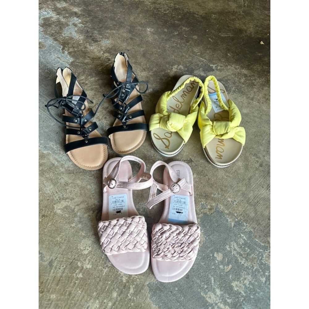NWT 3 Pair Bundle Girls Sandals Size 4 Big Kid Preppy Dressy Pink Yellow Black